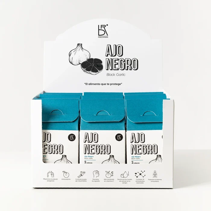 ajo negro – pack de 9 cajas, 2 cabezas/caja