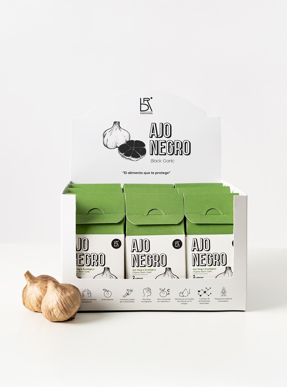 ajo negro bio – pack de 9 cajas, 2 cabezas/caja